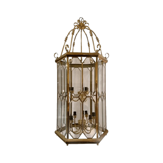 Estate Belgian Architectural Beveled Glass and Brass Lantern