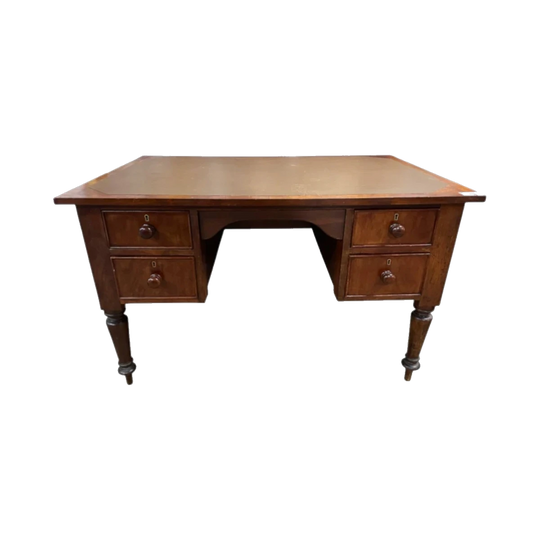 Antique Leather-Top Pedestal Desk