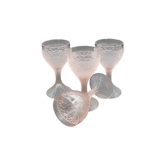 Vintage 1970s Taitu of Italy frosted pink floaral pattern Wine goblets