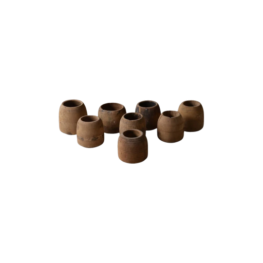 Vintage Indian Teak Mana Pots, Handcrafted Measuring Vessels