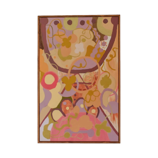 Stop Indulging in my thoughts — Billie Baker — Pigment, Acrylic and Oil Pastel on Recycled Canvas, Framed in Recycled Oak, 90 x 143 cm