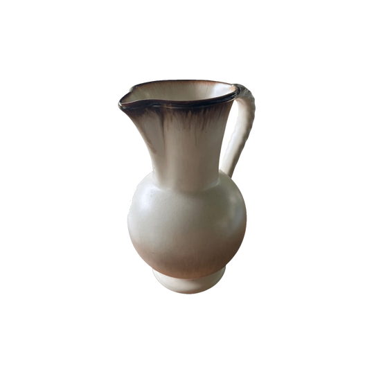 Scheurich West German Ceramic Jug/Vase, Vanilla with Chocolate Rim and Handle, Marked 423