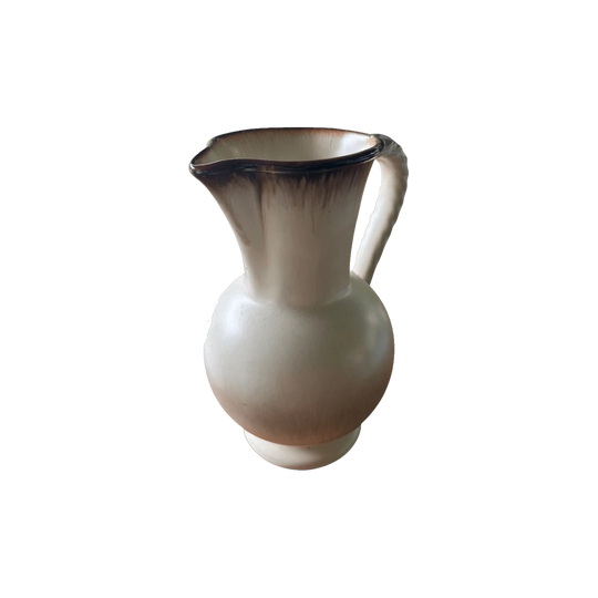 Scheurich West German Ceramic Jug/Vase, Vanilla with Chocolate Rim and Handle, Marked 423