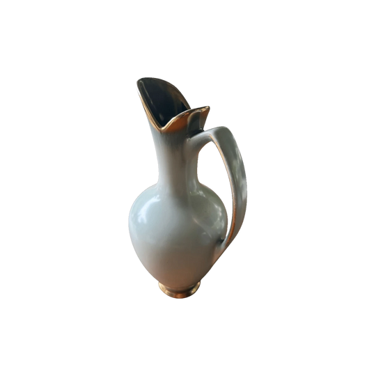 Marei Keramik West German Mid-Century Ceramic Jug Vase in Dove White with Gold Detailing