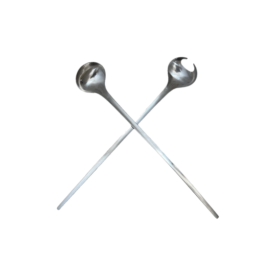Georg Jensen Tuja (Tanaquil) Stainless-Steel Salad Servers, Pair — Magnus Stephensen, 1950s Danish Modern