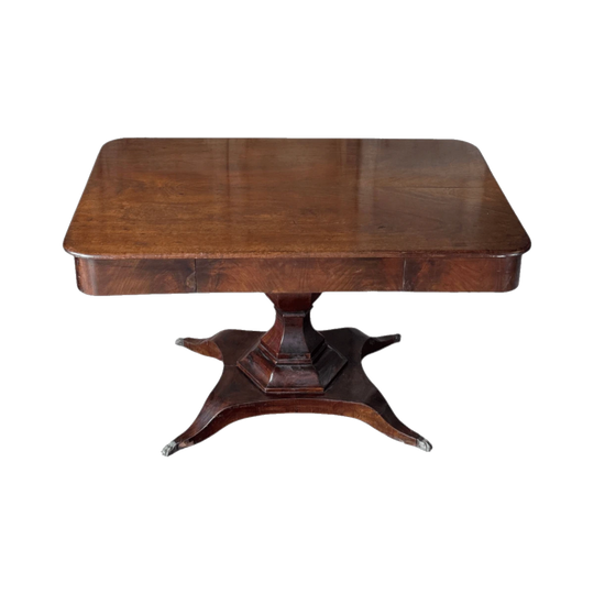 Antique Regency Revival Mahogany Pedestal Hall Table with Brass Claw Feet, Late 19th Century