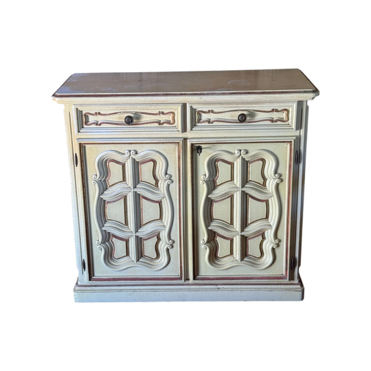 Vintage French-Style Sideboard in Cream Ivory, Carved Doors, Lockable