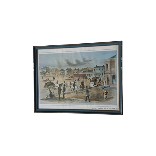 Small Vintage Framed Print, Market Square (North Side), Geelong — Early Settler Street Scene