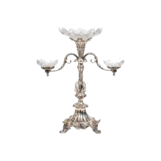 English fine quality 3 branch silver plated table centre piece