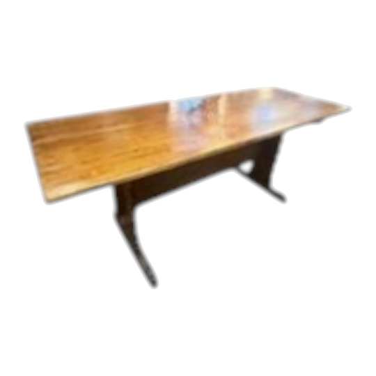 French early 20th century pine provincial refectory table with carved stretcher base
