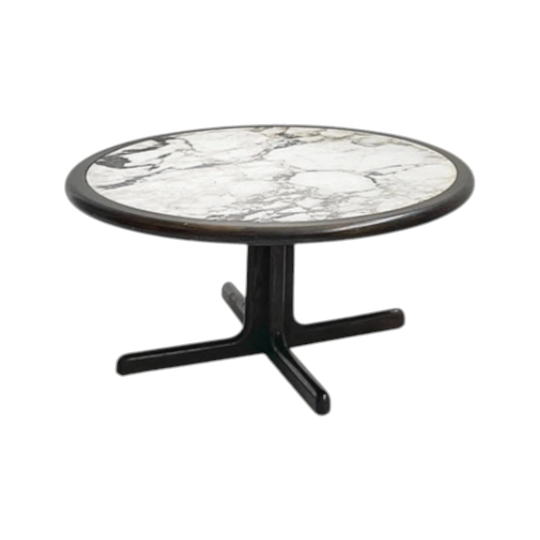 Vintage Danish Circular Coffee Table in Dark-Stained Oak with White Marble Top