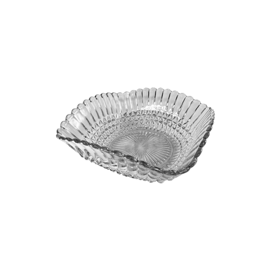 1960s Crown Crystal Glass Ltd Square Bowl, Pattern 886, Crimped Rim