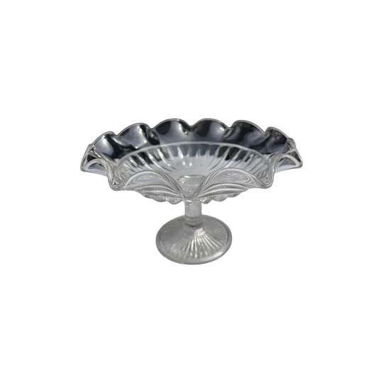 Vintage Ruffled Glass Compote (Deep Cake Stand) with Daisy Pattern