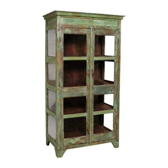 Indian Glass Almirah | Green Patina