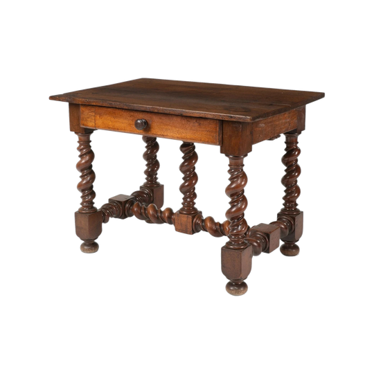Louis XIII Walnut Side Table with Barley Twist Legs, French, 18th Century