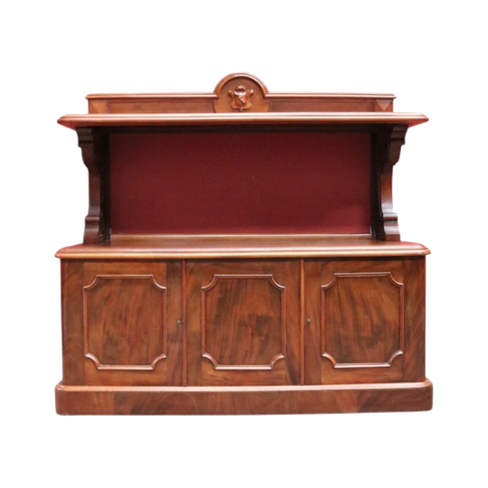 Antique English Mahogany Two-Tier Dumb Waiter / Servery Sideboard with Carved Supports, c.1880