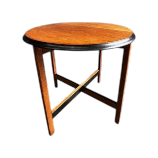 Art Deco Round Oak Coffee Table with Black Shadow Detailing – Restored