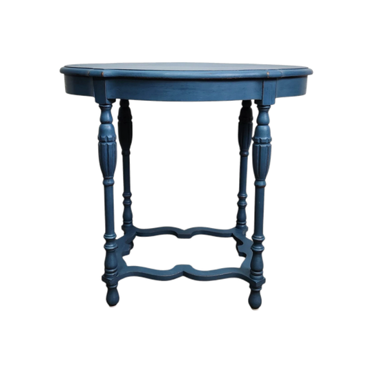 Vintage Hand-Painted Scalloped Side Table in Aubusson Blue – Annie Sloan Chalk Paint, Clear Wax Finish