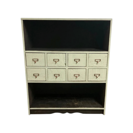 Industrial Shelving Unit with Eight Drawers – French Sage and Nero Black, Copper Tag Handles