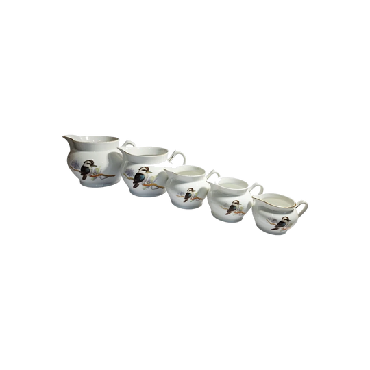 Art Deco Kookaburra Bone China Graduated Jug Set (Set of 5) - Zeh Scherzer, Bavaria, 1930s