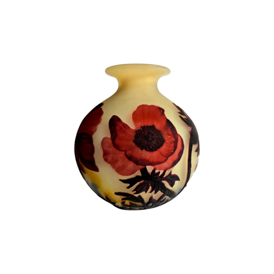 Muller Frères, Luneville Acid-Etched Poppies Vase in Triple-Layer Glass, c. 1920