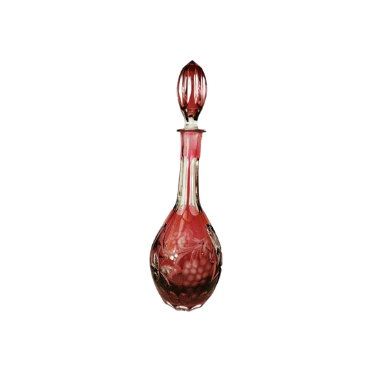 Natchtmann Bleikristall Cranberry Cut-to-Clear Crystal Decanter, Vintage, Germany