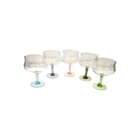 Vintage Arlequin Twist Stem Cordial/Cocktail Glasses, Mixed Colours – Set of 5
