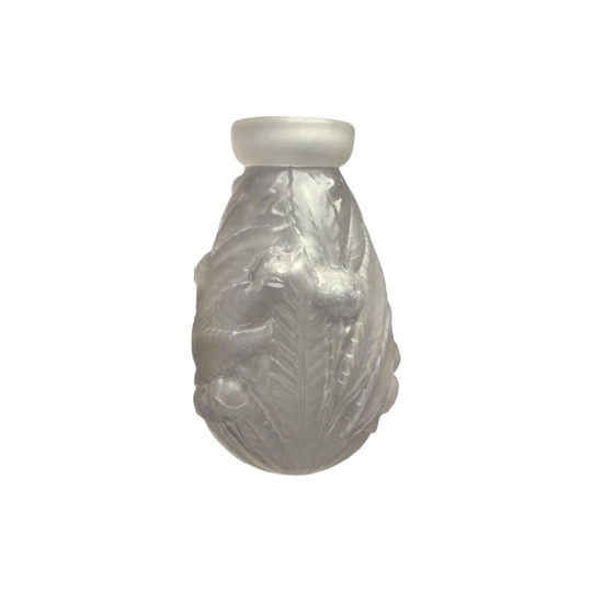 Etaleune Matte White Pressed and Moulded Glass Vase, 'Châtaignier' Pattern, c.1930