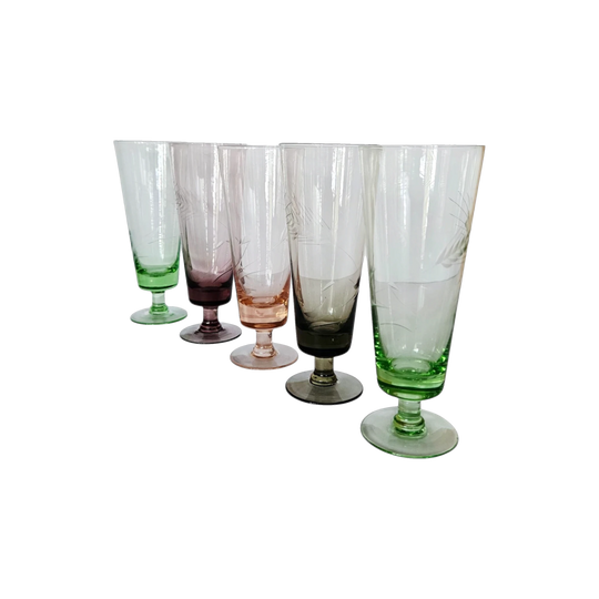 Vintage 1950s Harlequin Etched Wheat Parfait/Champagne Glasses – Set of 5