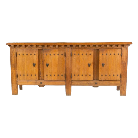 French 1960s Oak Four-Door Sideboard, Modern Rustic