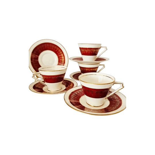 Set of 4 Antique Coalport Porcelain Coffee Cup Duos, c.1925 – Retailed by Hardy Brothers, Australia
