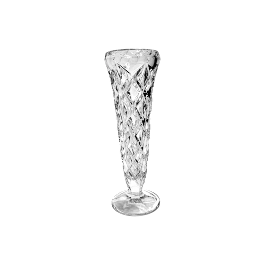 Vintage Pressed Glass Bud Vase with Criss-Cross Pattern and Scalloped Rim