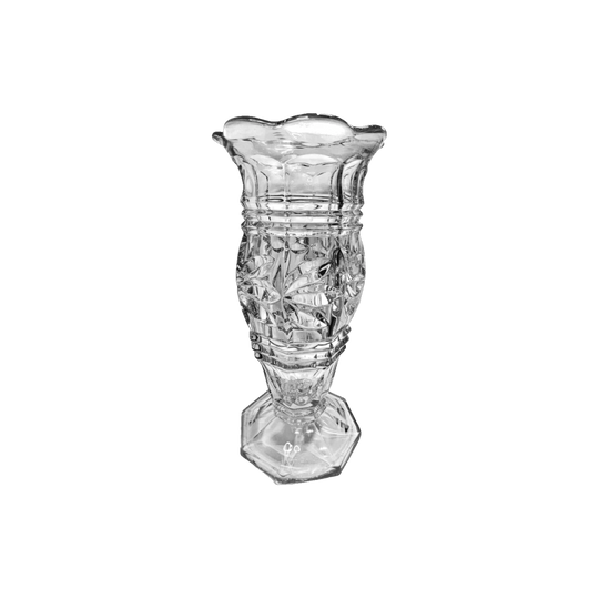 Vintage Pressed Glass Vase — Crown Crystal Glass Era, Clear with Scalloped Rim