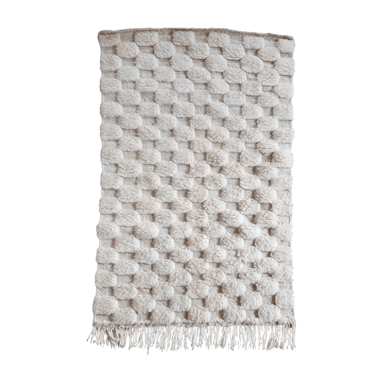 Beni Ourain Checker Rug in Cream – Handwoven Wool, 175 x 110 cm