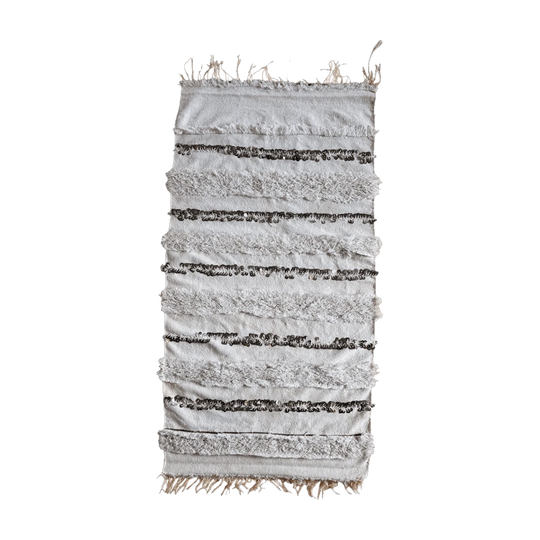 Vintage Moroccan Handira Wedding Blanket – Handwoven Wool with Metal Sequins, 1550 x 750 mm