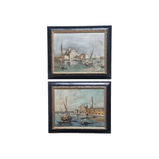 Pair of Early Venetian Oil Paintings, Signed A. Grossi – Oil on Canvas Laid on Timber Panels