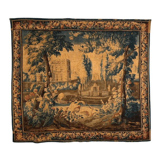 French 18th-Century Aubusson Verdure Tapestry in Wool and Silk, after Jean‑Baptiste Oudry