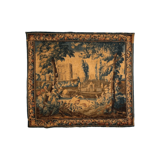 French 18th-Century Aubusson Verdure Tapestry in Wool and Silk, after Jean‑Baptiste Oudry