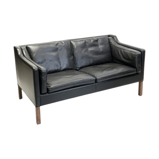 Børge Mogensen for Fredericia Furniture Model 2212 Two-Seat Sofa, Reupholstered in Black Leather