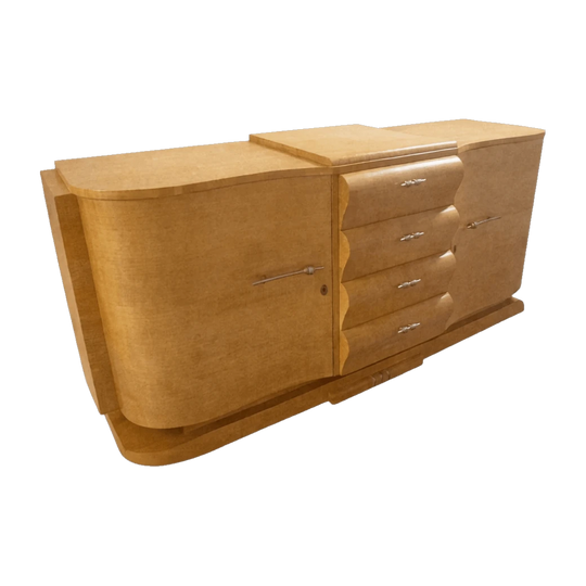 Art Deco Blond Wood Sideboard with Mirror Upstand, Restored