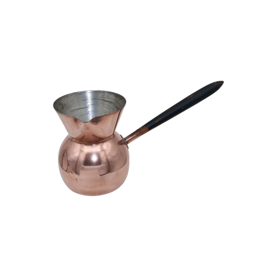 Antique copper brandy warmer with wooden handle