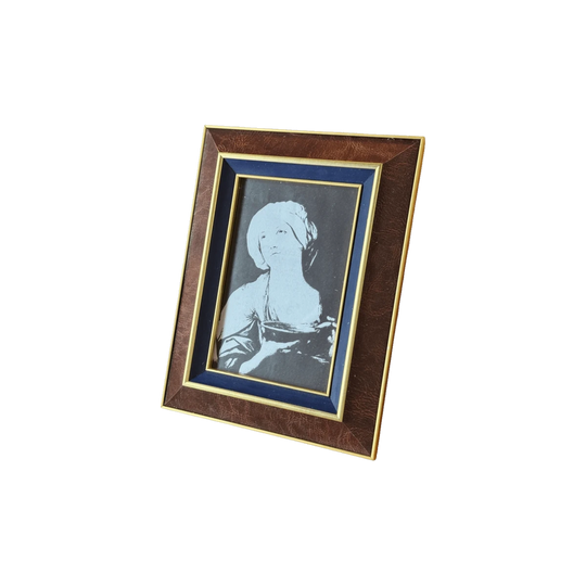 Mocha Brown and Navy Leather-Effect Rectangular Freestanding Photo Frame with Gold Detail, 4 x 6 in