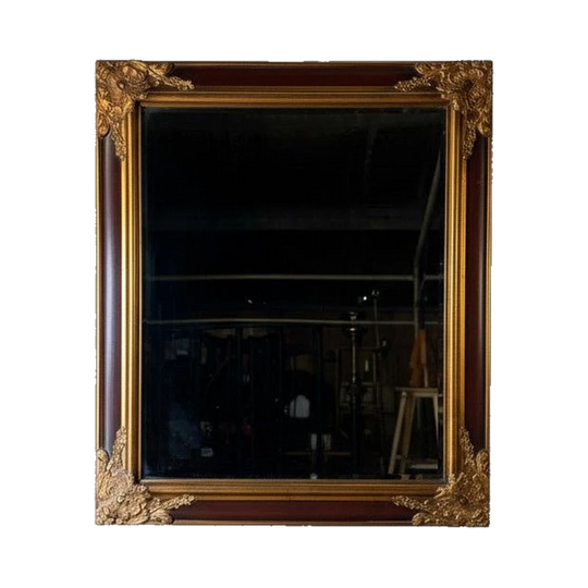Large Victorian-Style Burgundy and Gilt Wall Mirror with Timber Frame and Gesso Appliqués, 117 x 148.5 cm