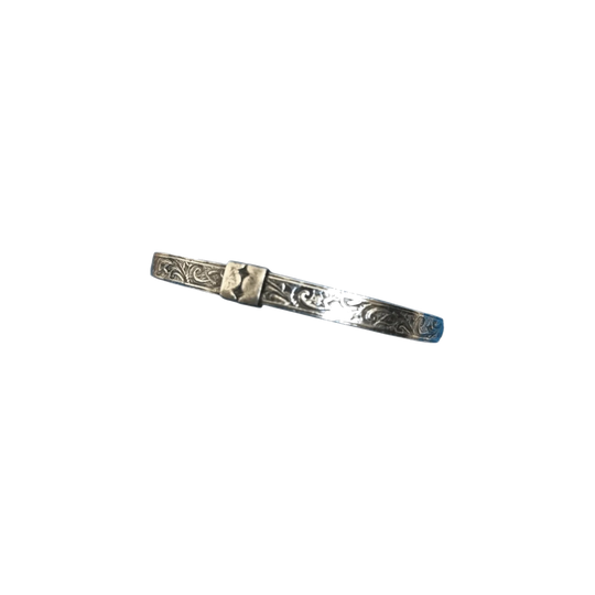 Antique Child’s Hallmarked Sterling Silver Christening Bangle, England – Adjustable, Engraved Floral Scroll, with Blue Satin Pouch