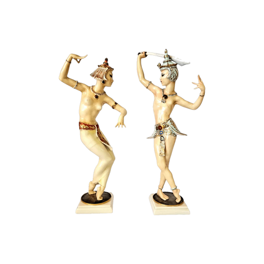 Pair of Carl Werner for Hutschenreuther Balinese Dancer Porcelain Figurines, German Art Deco, c.1940s
