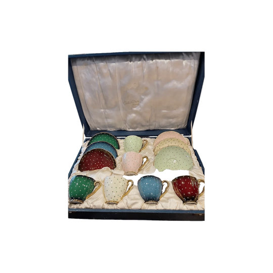 Vintage Carlton Ware Art Deco Harlequin Demitasse Coffee Set - Original Box