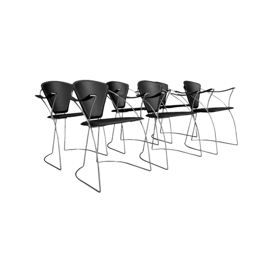 Arrben Italian Chrome and Black Leather Armchairs, 1980s