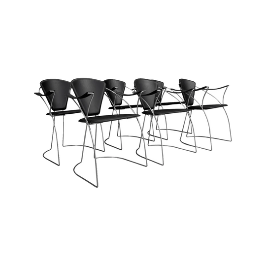 Arrben Italian Chrome and Black Leather Armchairs, 1980s
