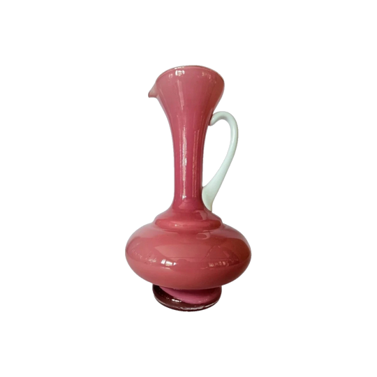 Carlo Moretti Empoli Cased Pink Hand-Blown Italian Glass Ewer, Mid-Century Modern