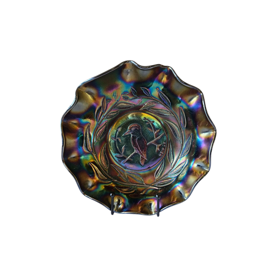 Australian Crown Crystal Carnival Glass Kingfisher Master Bowl in Amethyst, RD 4184, c.1920